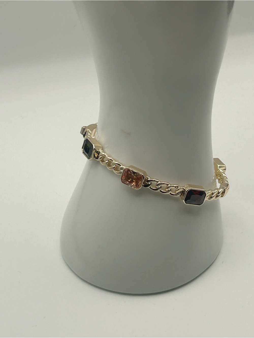 Gold Chain Bracelet with Multicolor Gem Accents